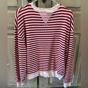 Free People Burgundy and White Striped Sweatshirt